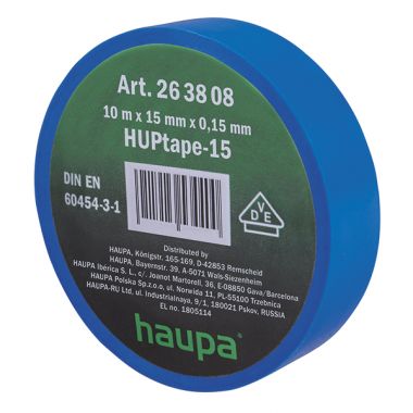 Изолента ПВХ цвет синий 15мм x 10 м d=60мм HAUPA 263808 ― HAUPA