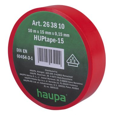 Изолента ПВХ цвет красный 15мм x 10 м d=60мм HAUPA 263810 ― HAUPA