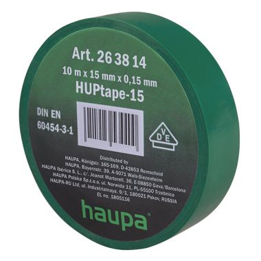 Изолента ПВХ цвет зеленый 15мм x 10 м d=60мм HAUPA 263814 ― HAUPA
