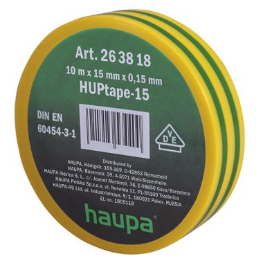 Изолента ПВХ цвет желто-зеленый 15мм x 10 м d=60мм HAUPA 263818 ― HAUPA