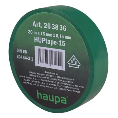 Изолента ПВХ цвет зеленый 15мм x 20 м d=74мм HAUPA 263836 ― HAUPA