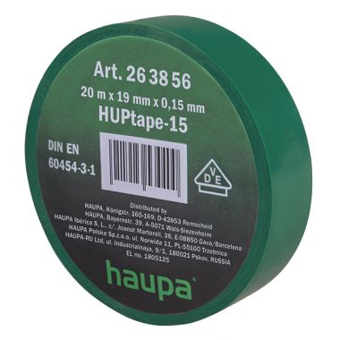 Изолента ПВХ цвет зеленый 19мм x 20 м d=74мм  HAUPA 263856 ― HAUPA